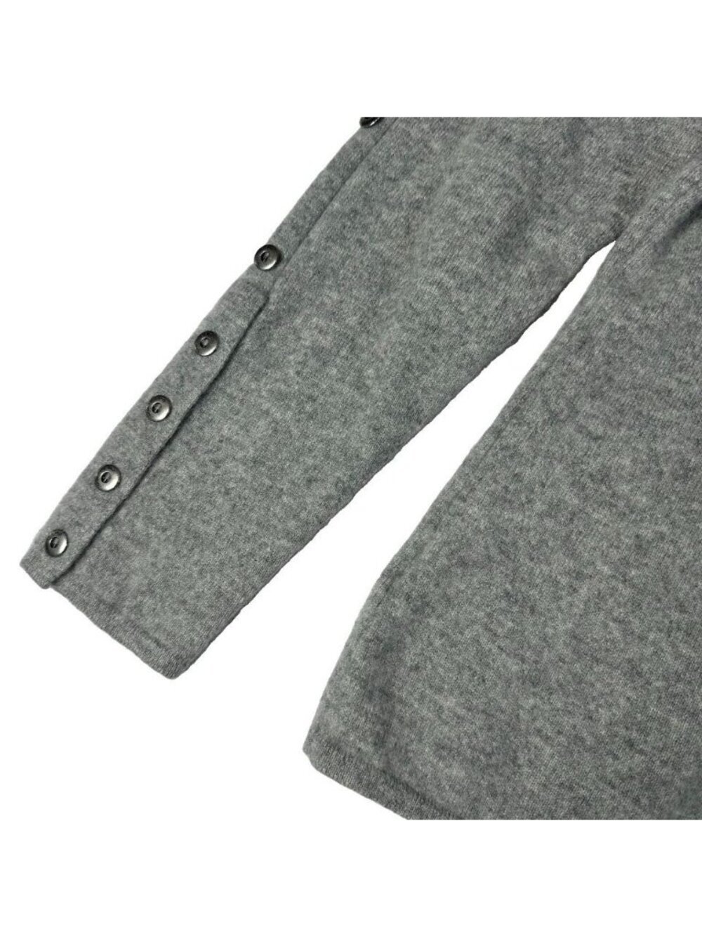 One Girl Who 100% Cashmere Gray Knit Sweater Large Button Sleeve Shoulder Crew - Picture 8 of 12